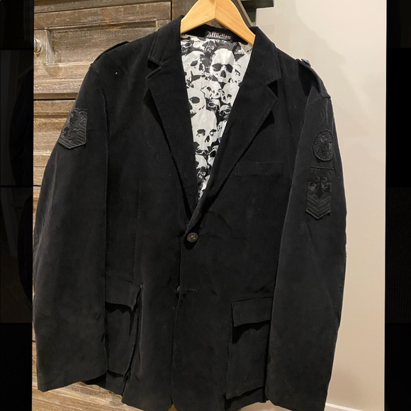 Men’s Affliction “Live Fast” black corduroy blazer
